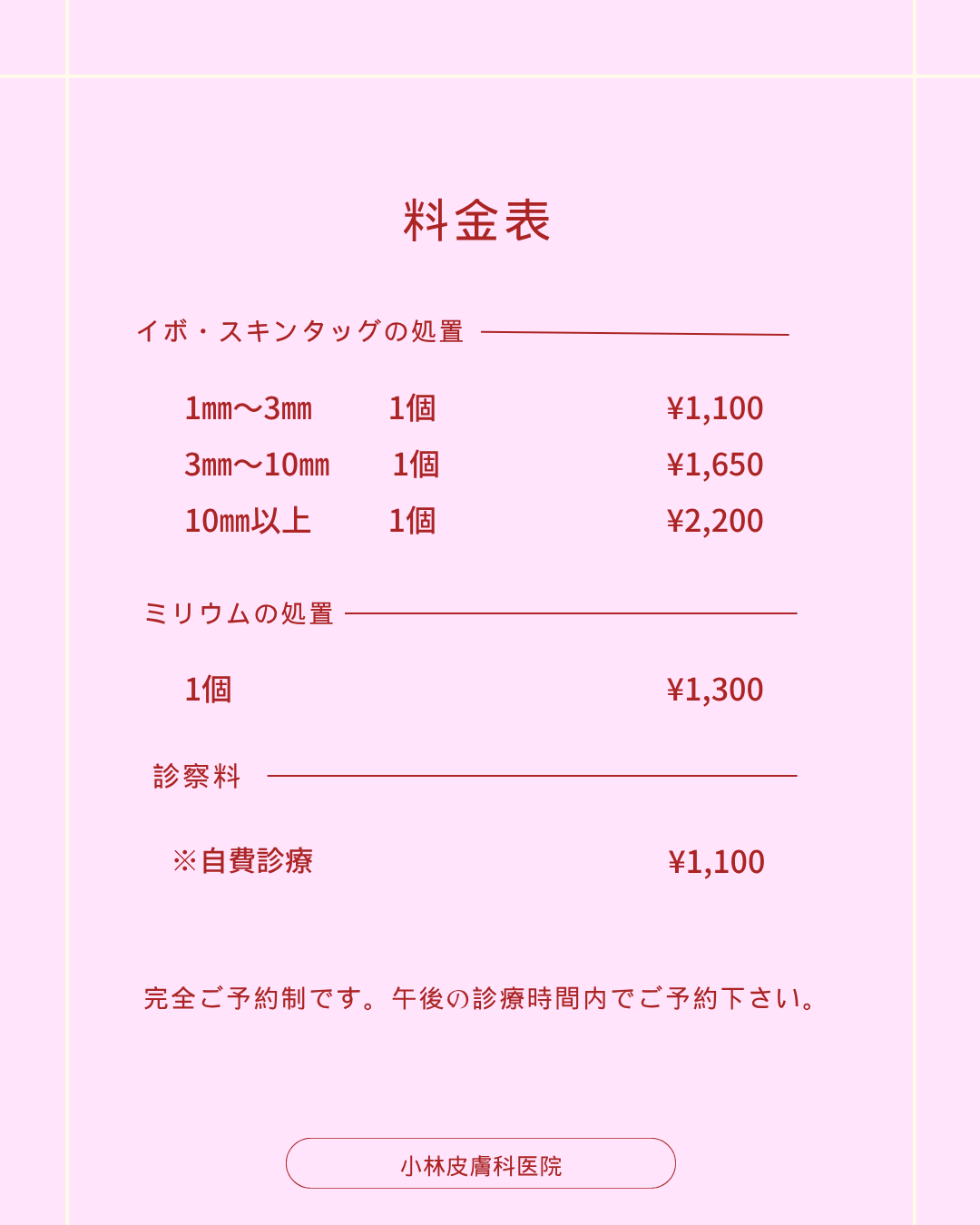 イボ・スキンタッグ・ミリウム料金表